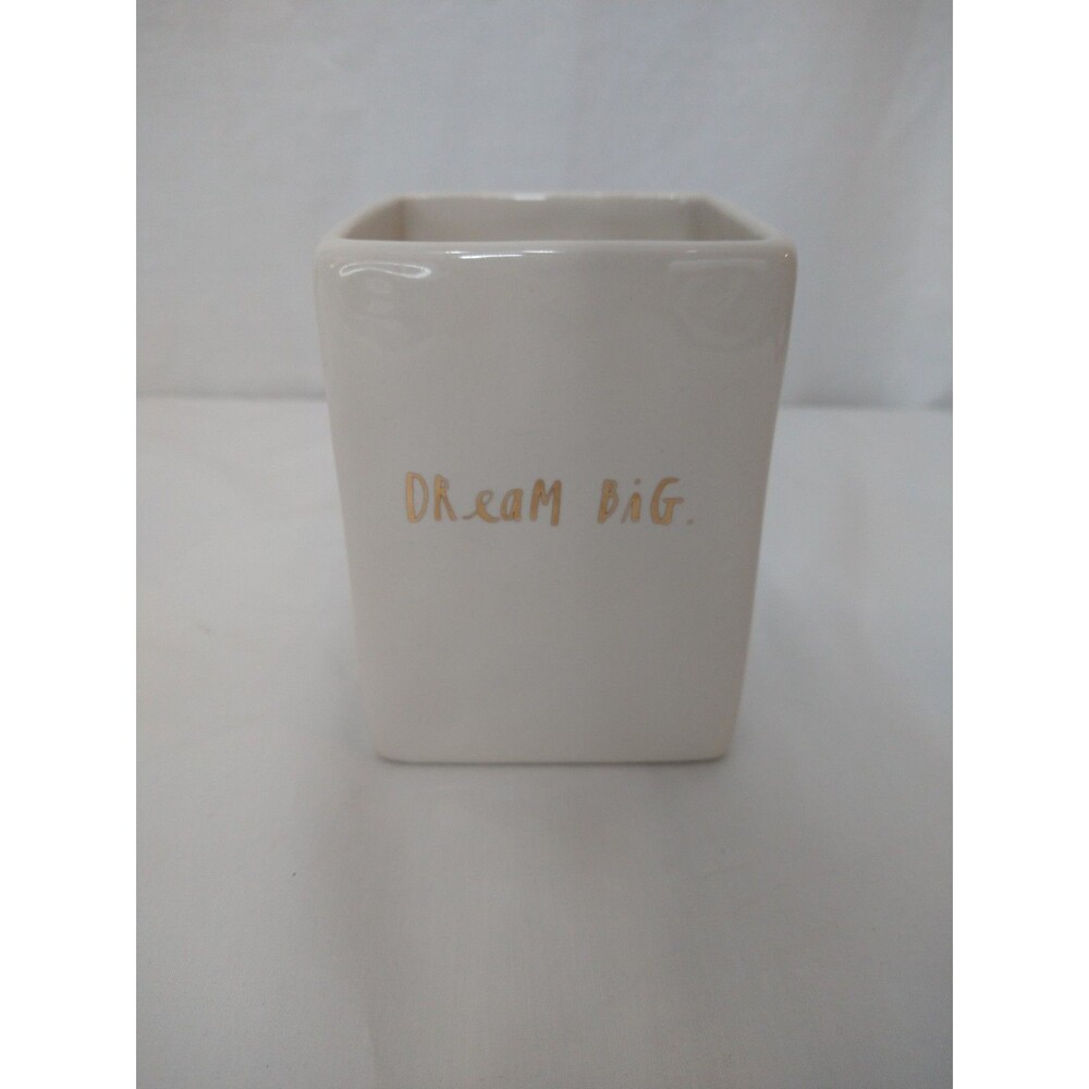 Rae Dunn Gold Text DREAM BIG Pencil Pen Makeup Brush Holder Vase Organizer